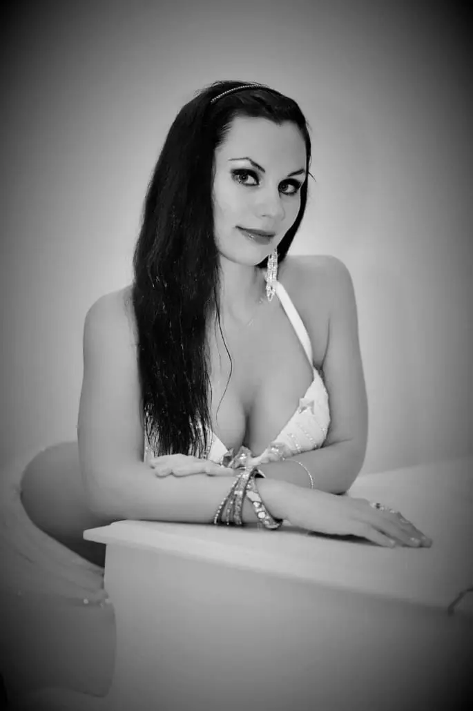 Ana, belly dancer, black and white portrait