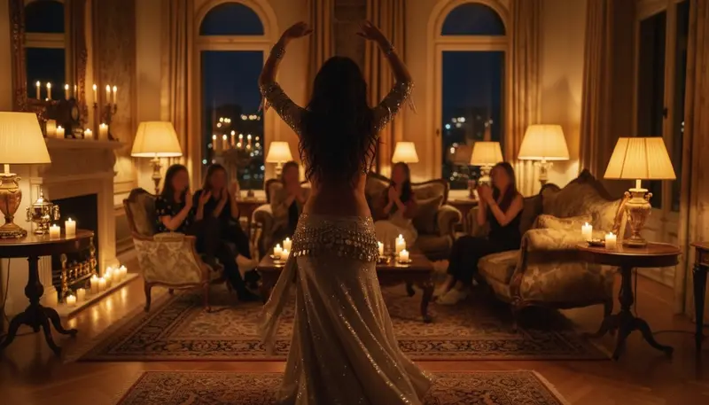 Belly dancer performing for guests at a private villa party in Dubai